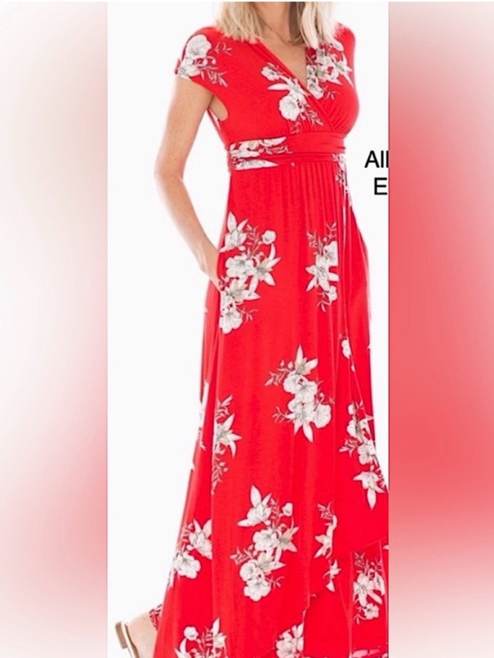 Sonoma Red and White Floral Maxi Dress